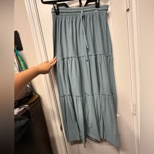 Zenana Blue Tiered Maxi Skirt | Drawstring Elastic Waist | Size Large